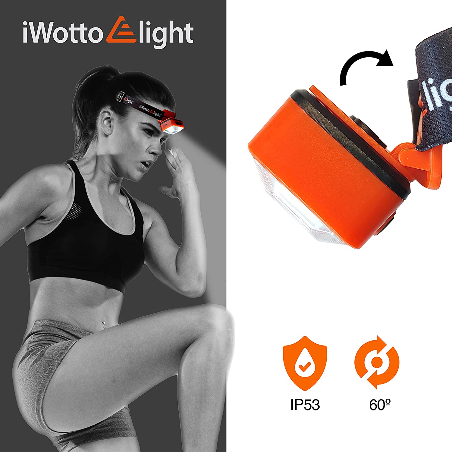 iWotto E Light Linterna Frontal LED USB Recargable con Cinta Ajustable y  Soporte para Bicicleta